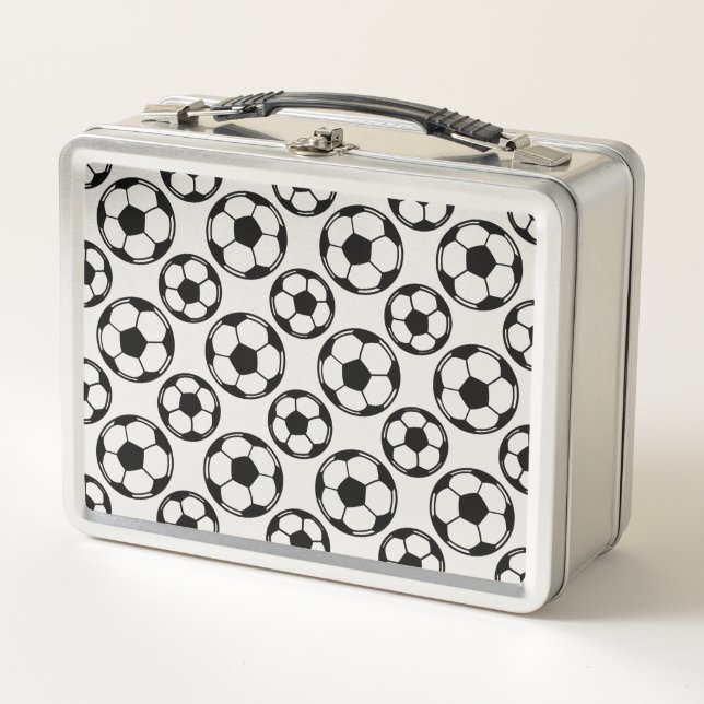 Soccer Ball Pattern CUSTOM BACKGROUND COLOR Metal Lunch Box (Front)