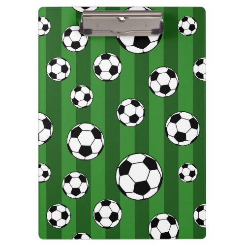 Soccer Ball Pattern on Green Stripes Clipboard