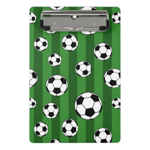 Soccer Ball Pattern on Green Stripes Mini Clipboard