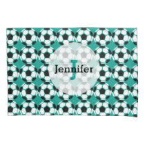 Soccer Ball Pattern Personalized Unique Green Kids Pillowcase