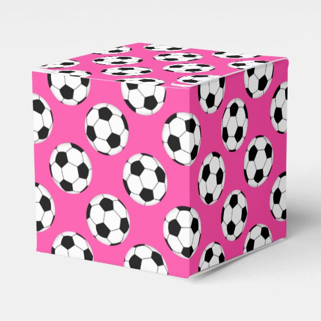 Soccer Ball Pattern Pink Favor Boxes (Front Side)