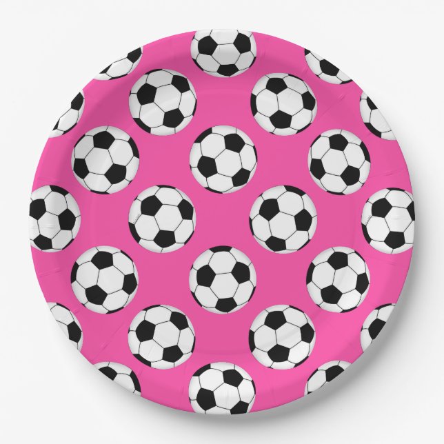 Soccer Ball Pattern Pink Paper Plates (Front)