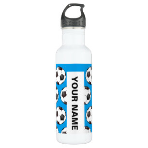 Soccer ball pattern with personalized name stainless steel water bottle