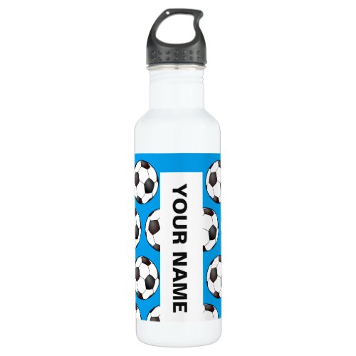 Soccer ball pattern with personalized name stainless steel water bottle