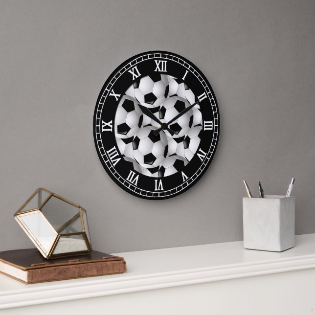 Soccer Ball Pattern with Roman Numerals Large Clock (Office)