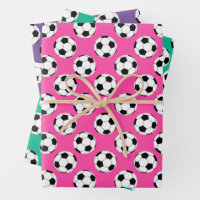 Soccer Football Balls Kids Name Red Christmas Wrapping Paper Sheets