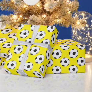 Soccer Ball Pattern yellow Wrapping Paper