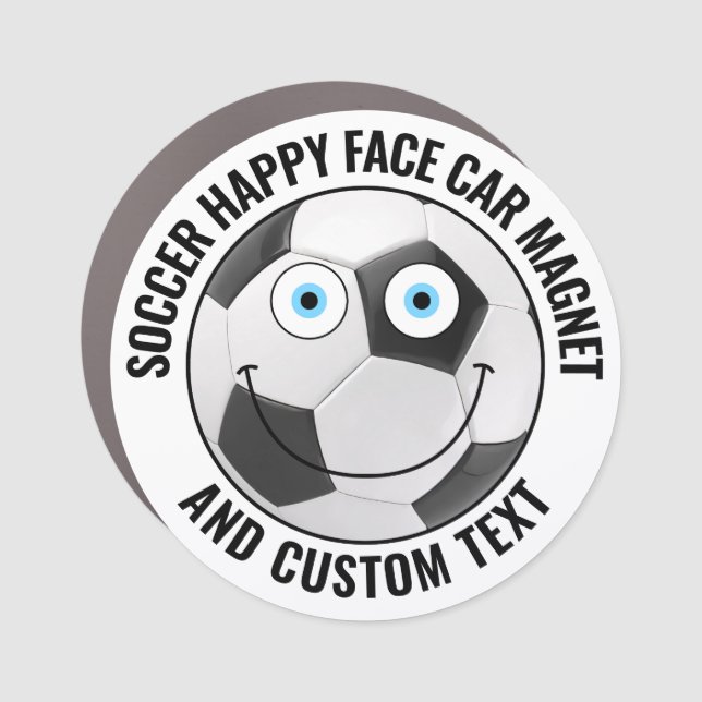 Soccer Ball Personalized Custom Happy Face 3" Car Magnet (Front)