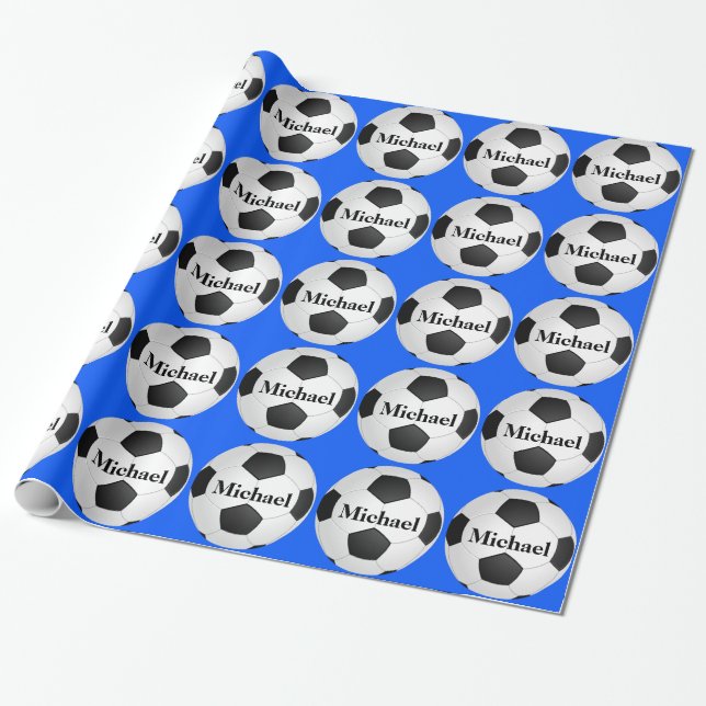 Soccer Ball Personalized Gift Wrapping Paper (Unrolled)
