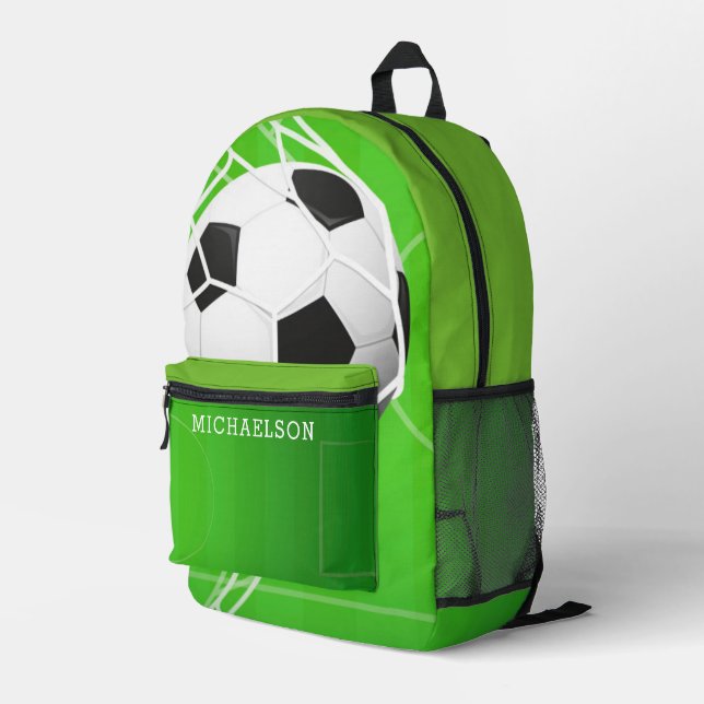 Soccer Ball Personalized Green Printed Backpack (Back Corner Right)