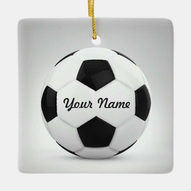 Soccer Ball Personalized Name Decor Ceramic Ornament (Front)