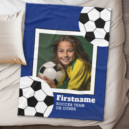 Soccer Ball Photo Add Your Name - Can Edit Color Fleece Blanket