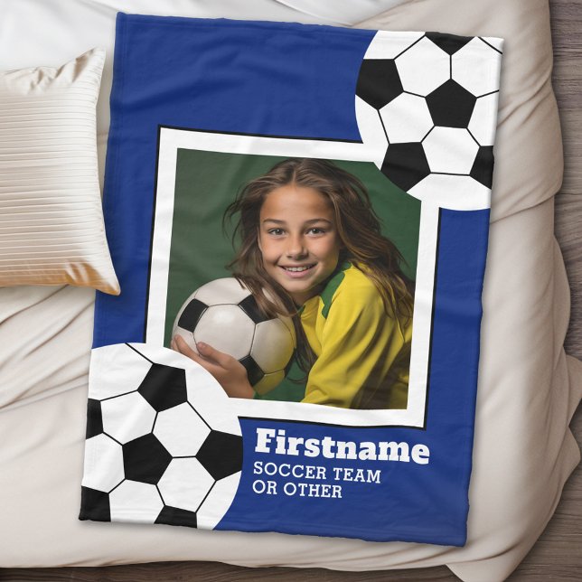 Soccer Ball Photo Add Your Name - Can Edit Color Fleece Blanket (Personalized fleece blanket - Sports Theme)