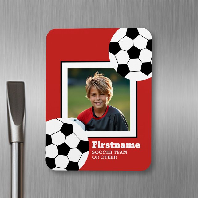 Soccer Ball Photo Add Your Name - Can Edit Color Magnet (Personalized fridge magnet - sports photo)