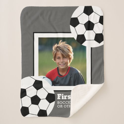 Soccer Ball Photo Add Your Name _ Can Edit Color Sherpa Blanket