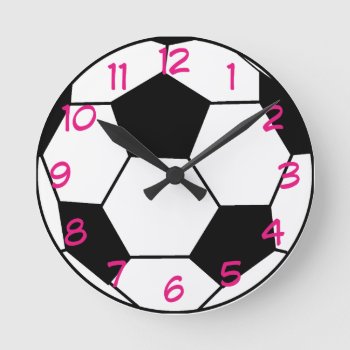 Soccer Ball Pink Accent Wall Clock by stripedhope at Zazzle