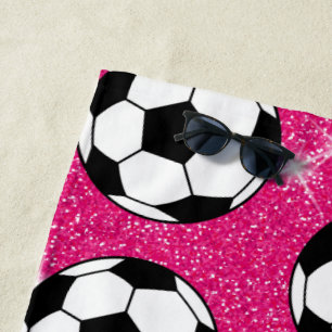 Soccer Ball Pink Frost Glitters Sport Player White Beach Towel