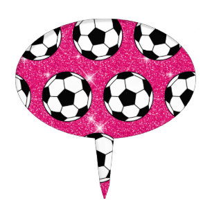 Soccer Ball Pink Frost Glitters Sport Player White Cake Topper