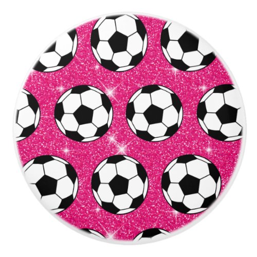 Soccer Ball Pink Frost Glitters Sport Player White Ceramic Knob