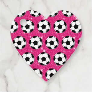 Soccer Ball Pink Frost Glitters Sport Player White Favor Tags