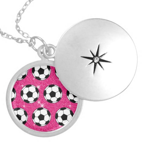 Soccer Ball Pink Frost Glitters Sport Player White Locket Necklace