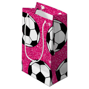 Soccer Ball Pink Frost Glitters Sport Player White Small Gift Bag