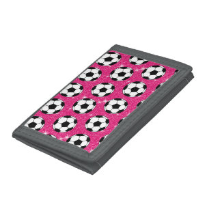 Soccer Ball Pink Frost Glitters Sport Player White Tri-fold Wallet