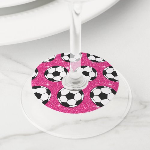 Soccer Ball Pink Frost Glitters Sport Player White Wine Glass Tag