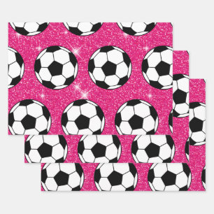 Soccer Ball Pink Frost Glitters Sport Player White Wrapping Paper Sheets
