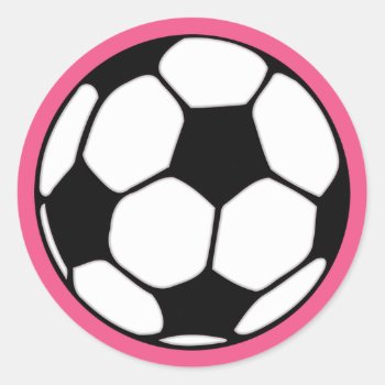 Soccer Ball Pink Girl's Birthday Party Classic Round Sticker by CyanSkyCelebrations at Zazzle