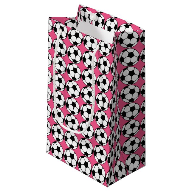 Soccer Ball Pink Girl's Birthday Party Small Gift Bag (Front Angled)