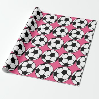 Soccer Ball Pink Girl's Birthday Party Wrapping Paper by CyanSkyCelebrations at Zazzle