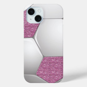 Soccer Ball Pink Glitter Effect iPhone 15 Case