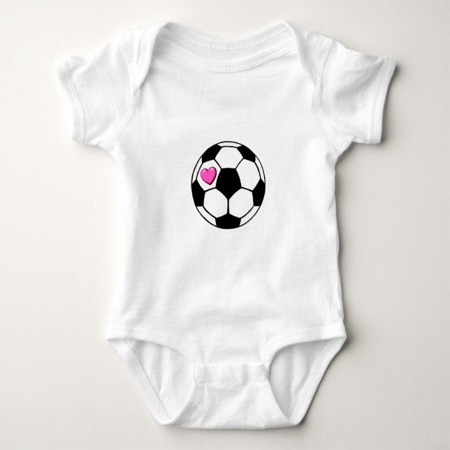 Soccer Ball Pink Hrt Baby Bodysuit (Front)