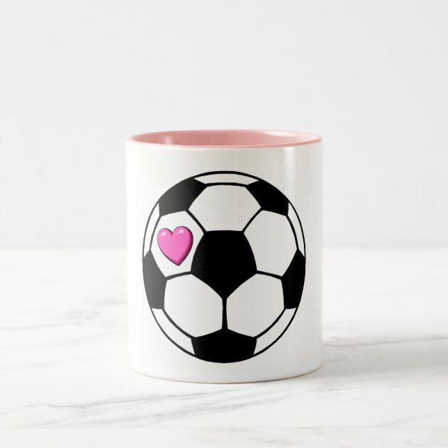Soccer Ball Pink Hrt Two-Tone Coffee Mug (Center)