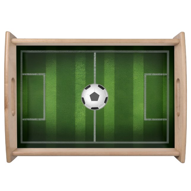 Soccer Ball Pitch Wood Serving Tray (Front)