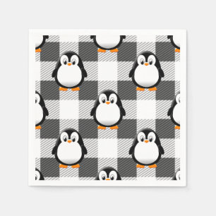 Soccer Ball Plaid Pattern In Black White and Gray Napkins