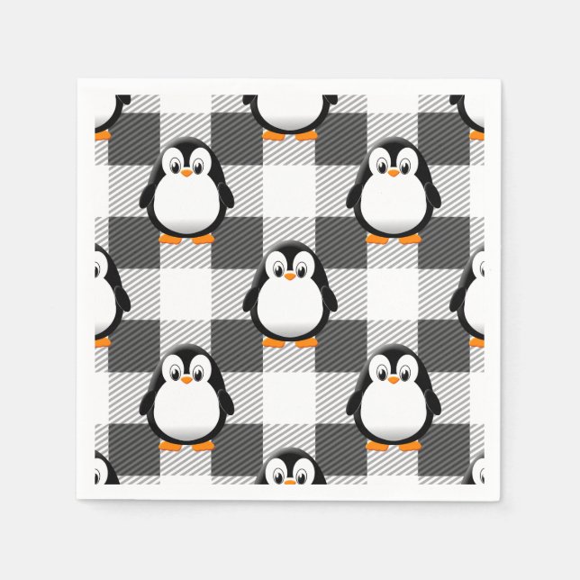 Soccer Ball Plaid Pattern In Black White and Gray Napkins (Front)
