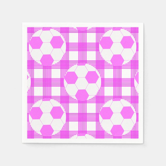 Soccer Ball Plaid Pattern In White and Pink Napkins (Front)