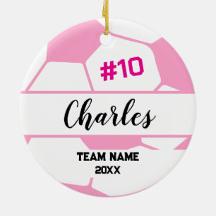 Soccer Ball Player Custom Name Number & Team Ceramic Ornament