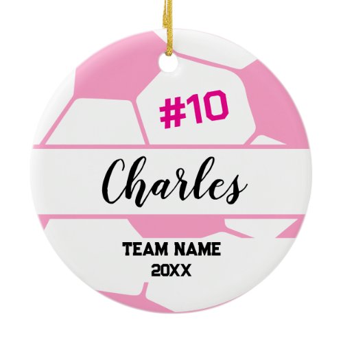Soccer Ball Player | Custom Name Number &amp; Team Ceramic Ornament
