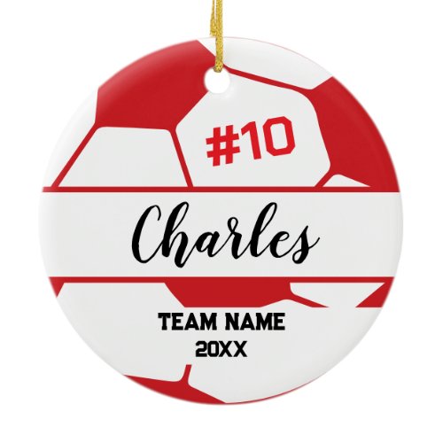 Soccer Ball Player | Custom Name Number &amp; Team Ceramic Ornament