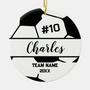 Soccer Ball Player   Custom Name Number & Team Ceramic Ornament