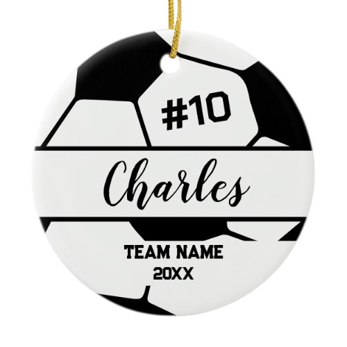 Soccer Ball Player | Custom Name Number &amp; Team Ceramic Ornament
