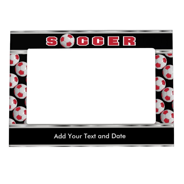 Soccer Ball Player |  Dark Red Magnetic Photo Frame (Front)