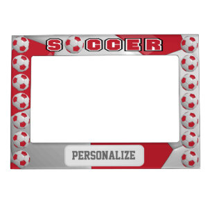 Soccer Ball Player DIY Name Red Magnetic Frame