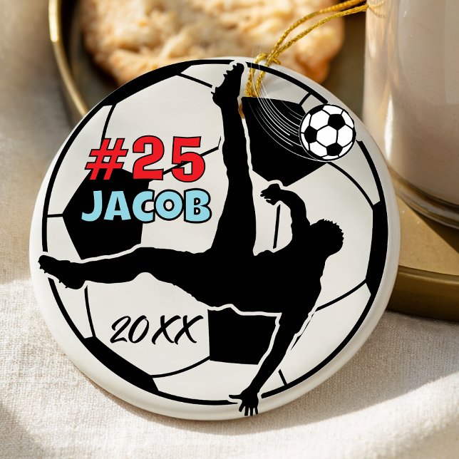 soccer ball player football holiday keepsake ceramic ornament (Creator Uploaded)