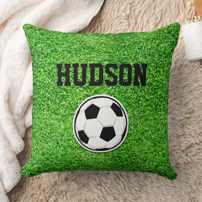 Soccer Ball Player NAME Green Field Sports Fan Throw Pillow (Blanket)