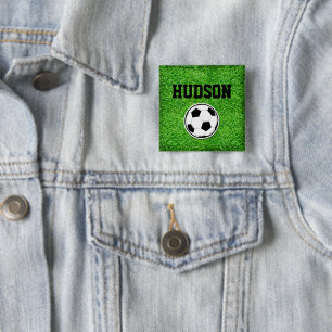 Soccer Ball Player NAME Green Grass Sports Fan Button