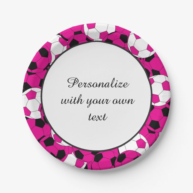 Soccer Ball Players | DIY Text | Hot Pink Paper Plates (Front)